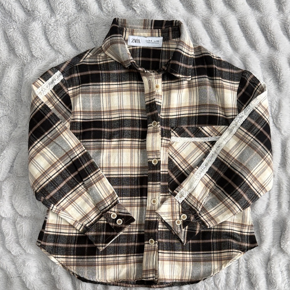 Zara Kids Checkered Shirt - Black and Cream